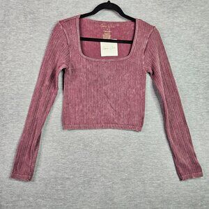 Gypsy + Jade Bella Plum Long Sleeve Cropped Tee Size S/M NEW